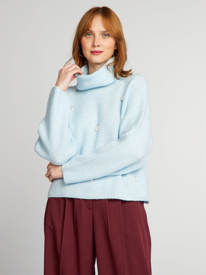 Camisola em malha com gola alta AZUL - Kiabi