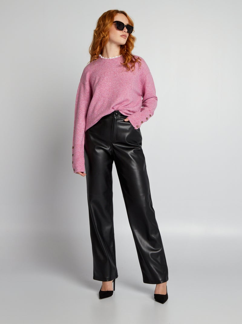 Camisola em malha com gola bordada ROSA - Kiabi
