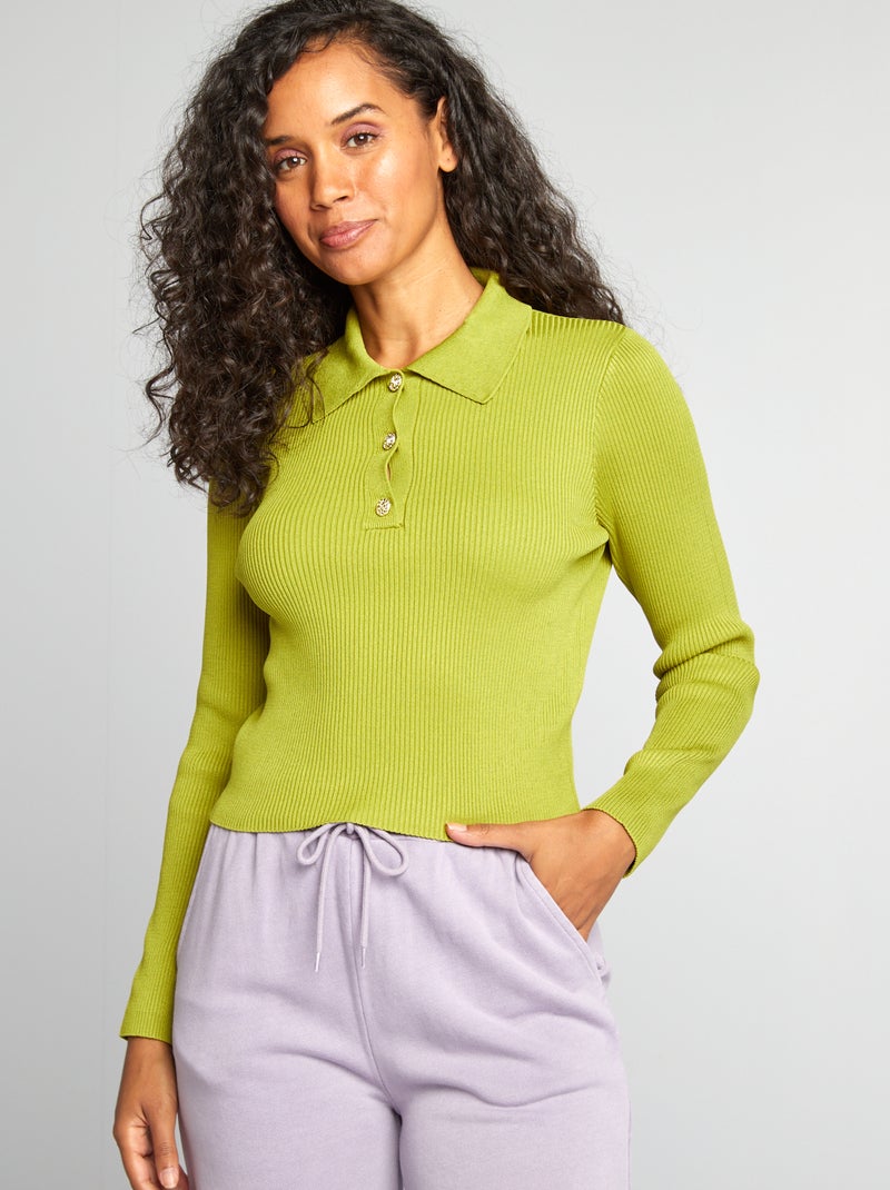 Camisola em malha com gola de polo VERDE - Kiabi