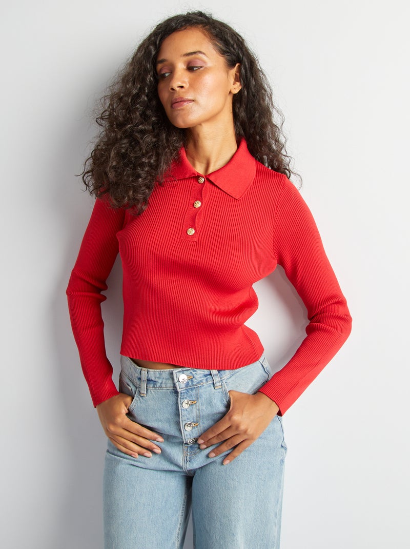 Camisola em malha com gola de polo Vermelho - Kiabi