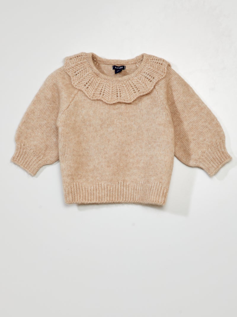 Camisola em malha com gola fantasia BEGE - Kiabi