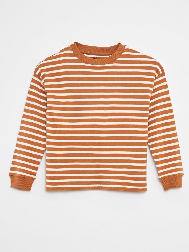 Camisola em malha com motivo às riscas all-over Bege - Kiabi