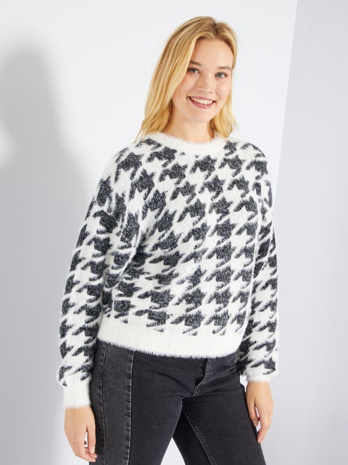 Camisola em malha com pelo 'pied-de-poule' - Kiabi