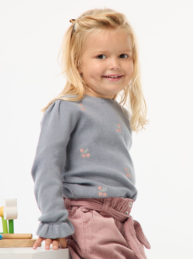 Camisola em malha compacta com bordados Azul - Kiabi