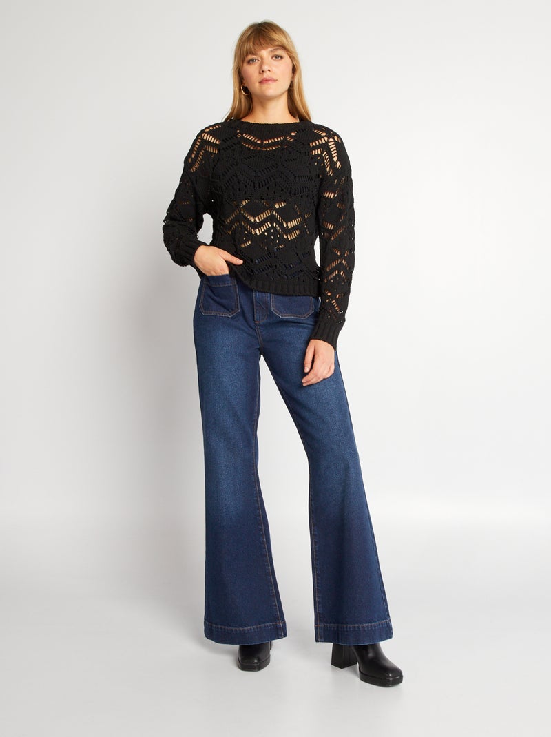 Camisola em malha de croché Preto - Kiabi