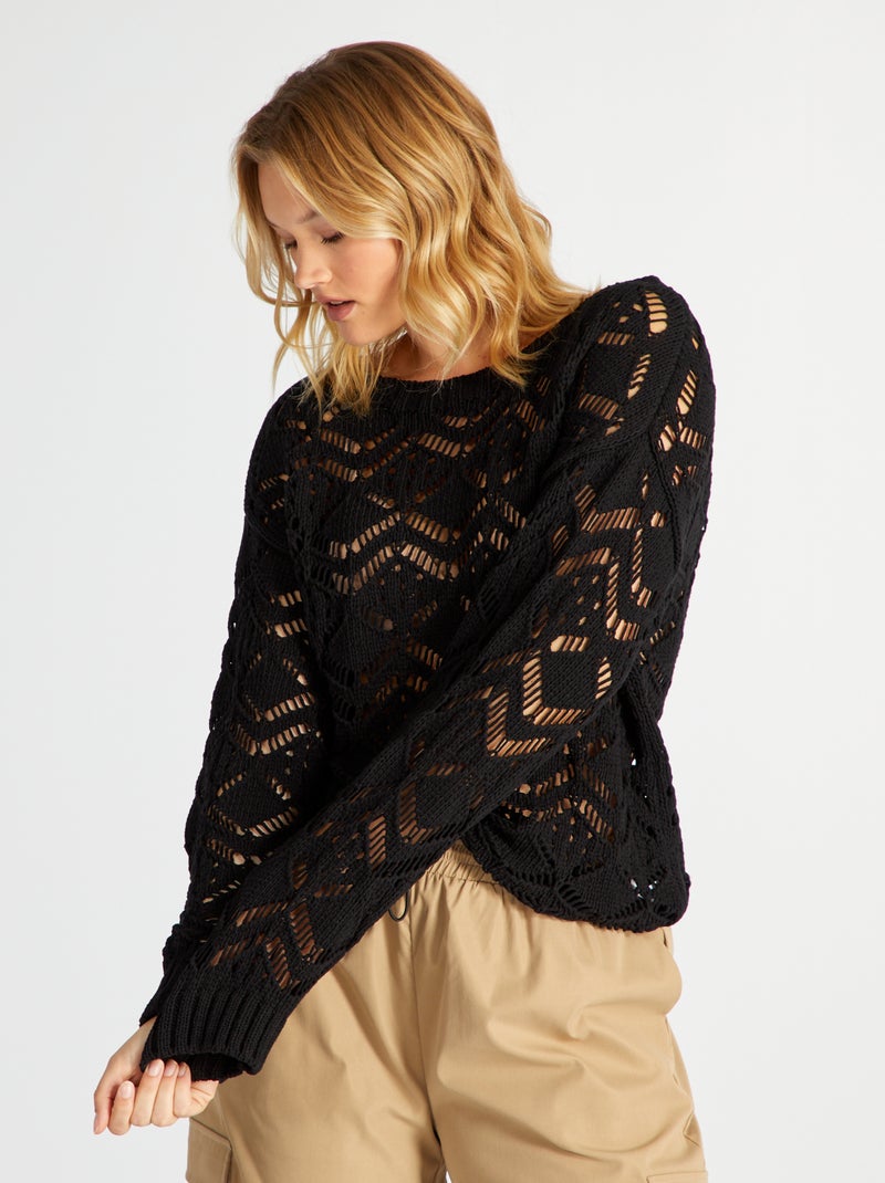 Camisola em malha de croché Preto - Kiabi