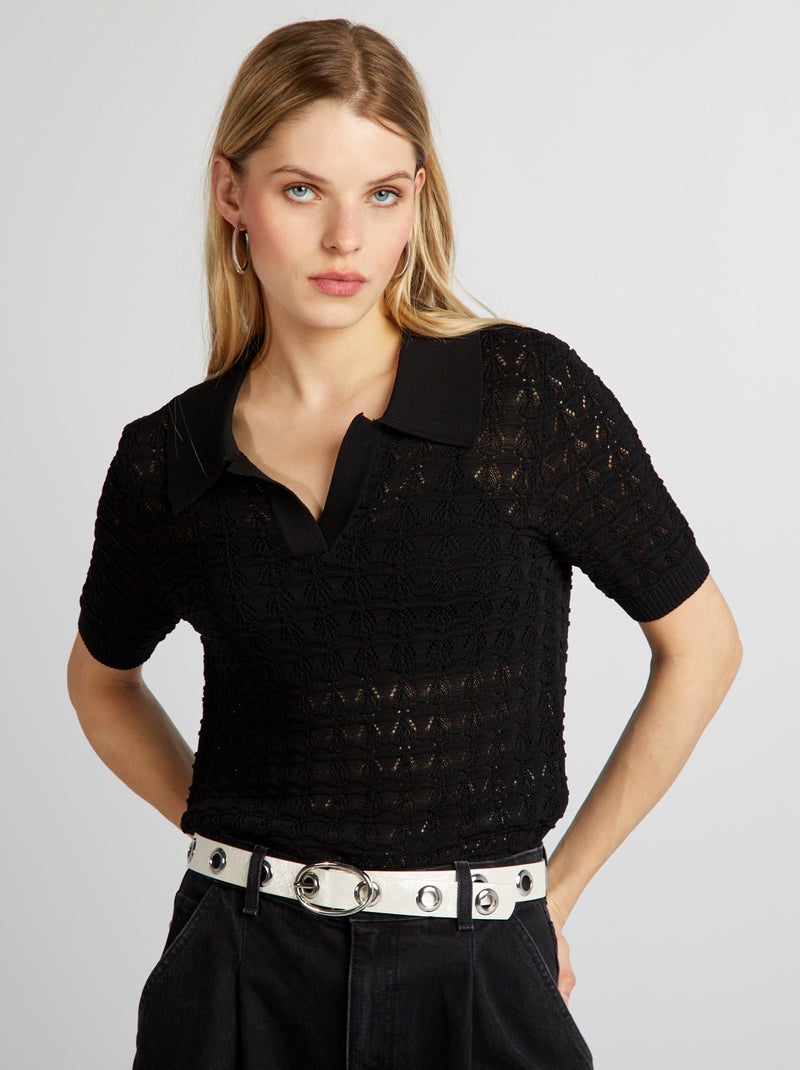 Camisola em malha de croché Preto - Kiabi