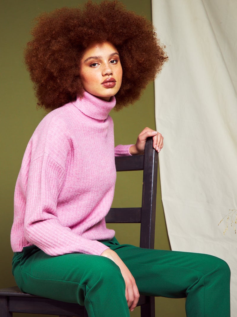 Camisola em malha de gola alta ROSA - Kiabi