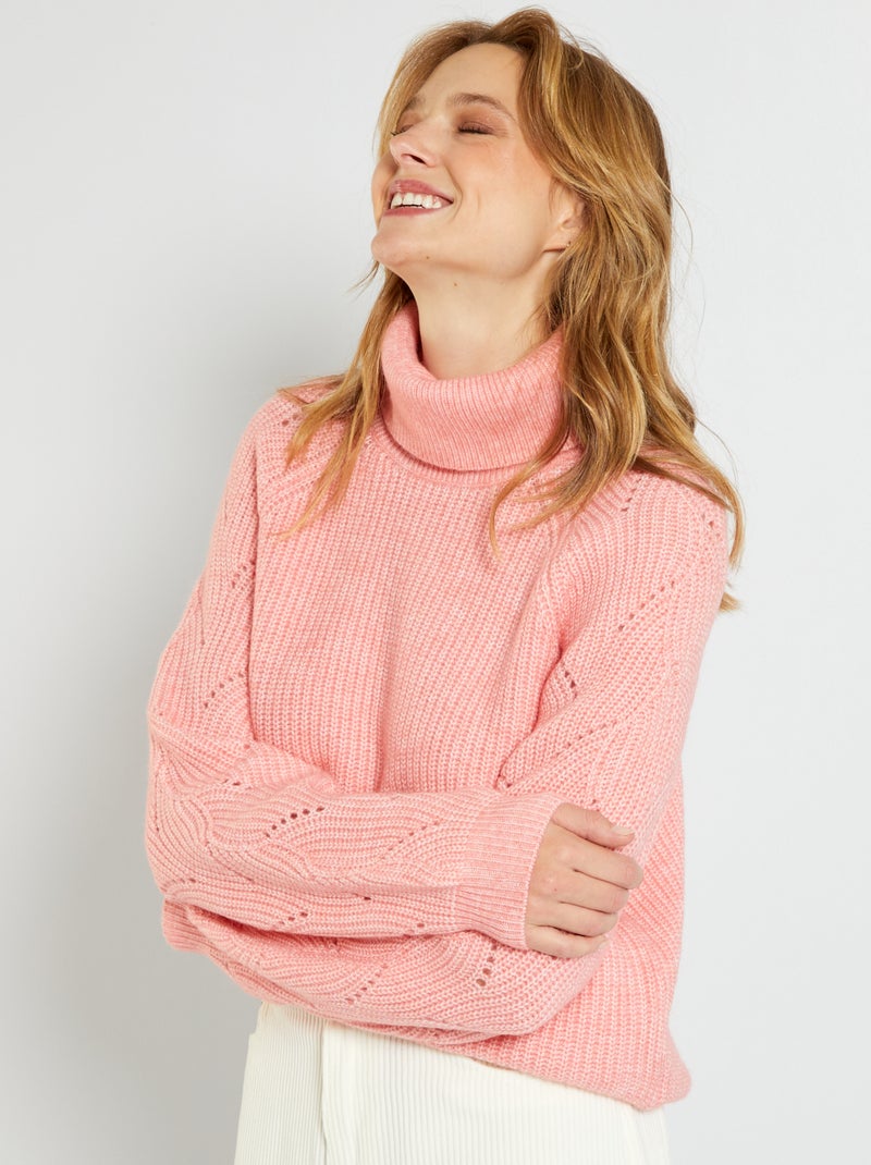 Camisola em malha de gola alta ROSA - Kiabi