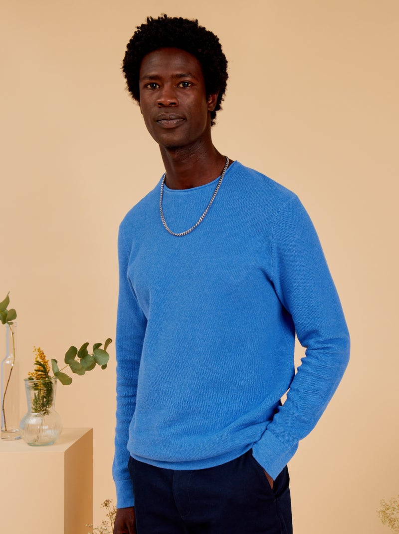 Camisola em malha de gola redonda AZUL - Kiabi