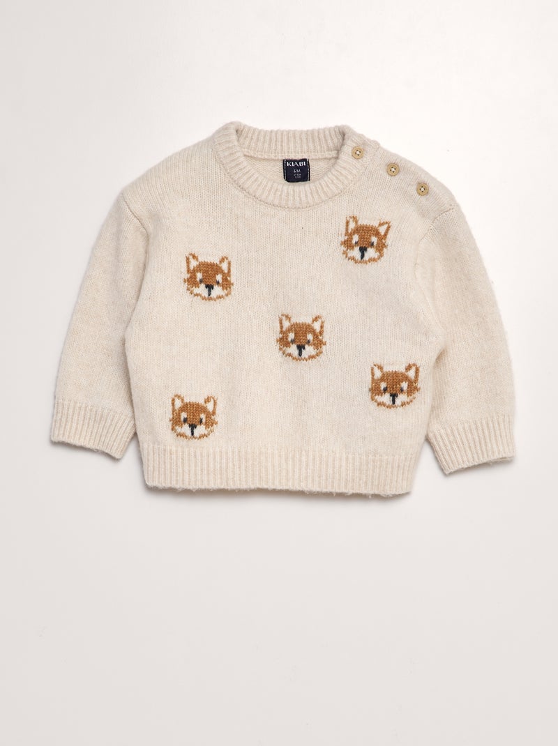 Camisola em malha de tricô 'animais' BEGE - Kiabi