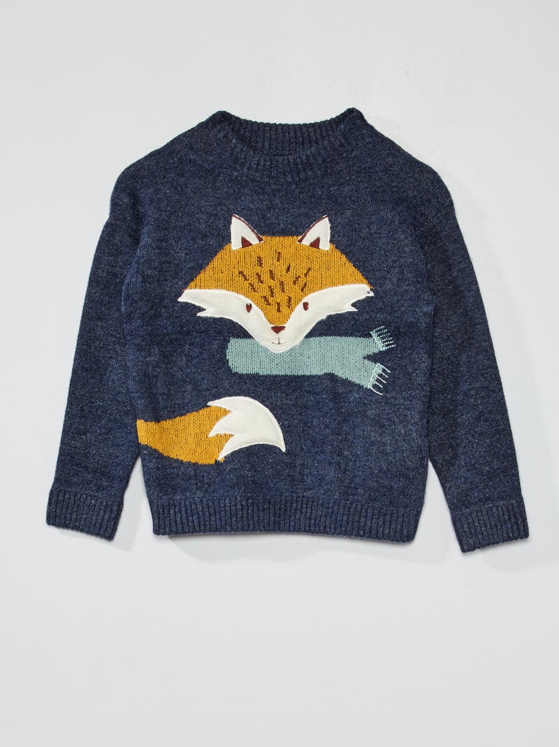 Camisola em malha de tricô com desenhos de animais AZUL - Kiabi