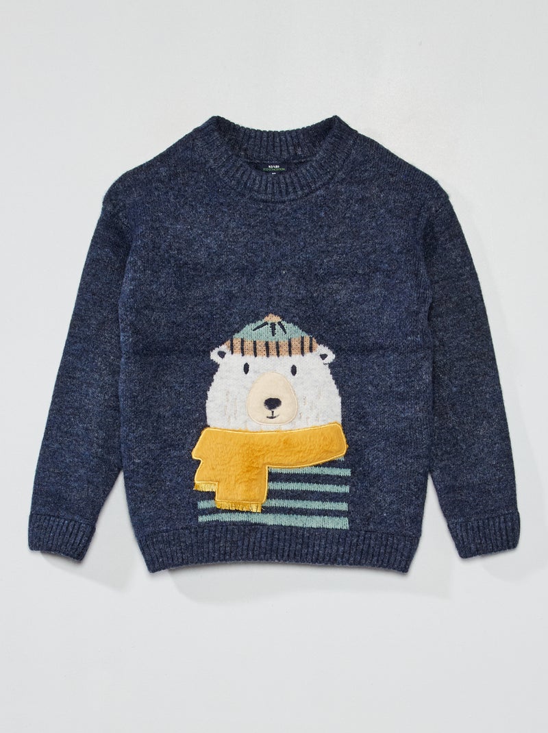 Camisola em malha de tricô com desenhos de animais AZUL - Kiabi