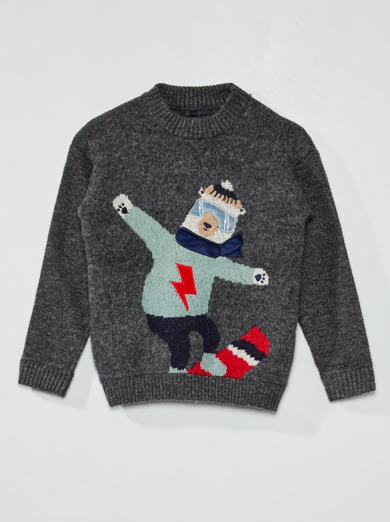 Camisola em malha de tricô com desenhos de animais CINZA - Kiabi