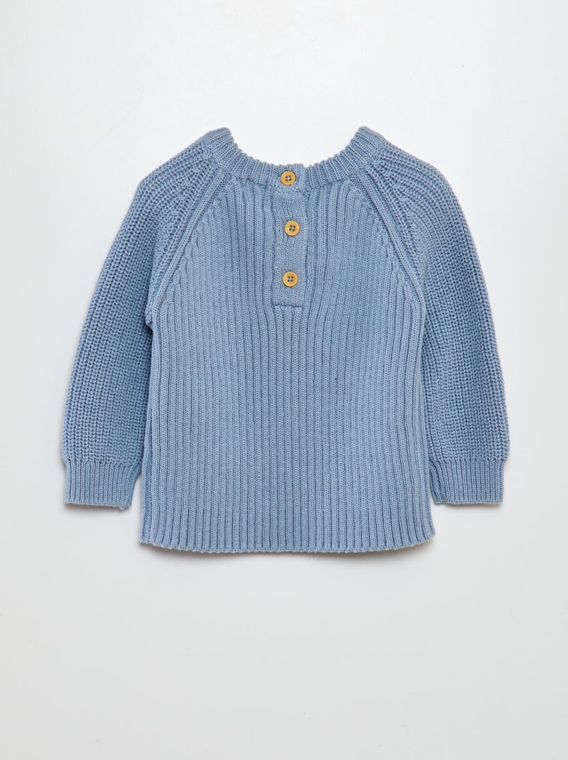 Camisola em malha de tricô com gola com 3 botões AZUL - Kiabi