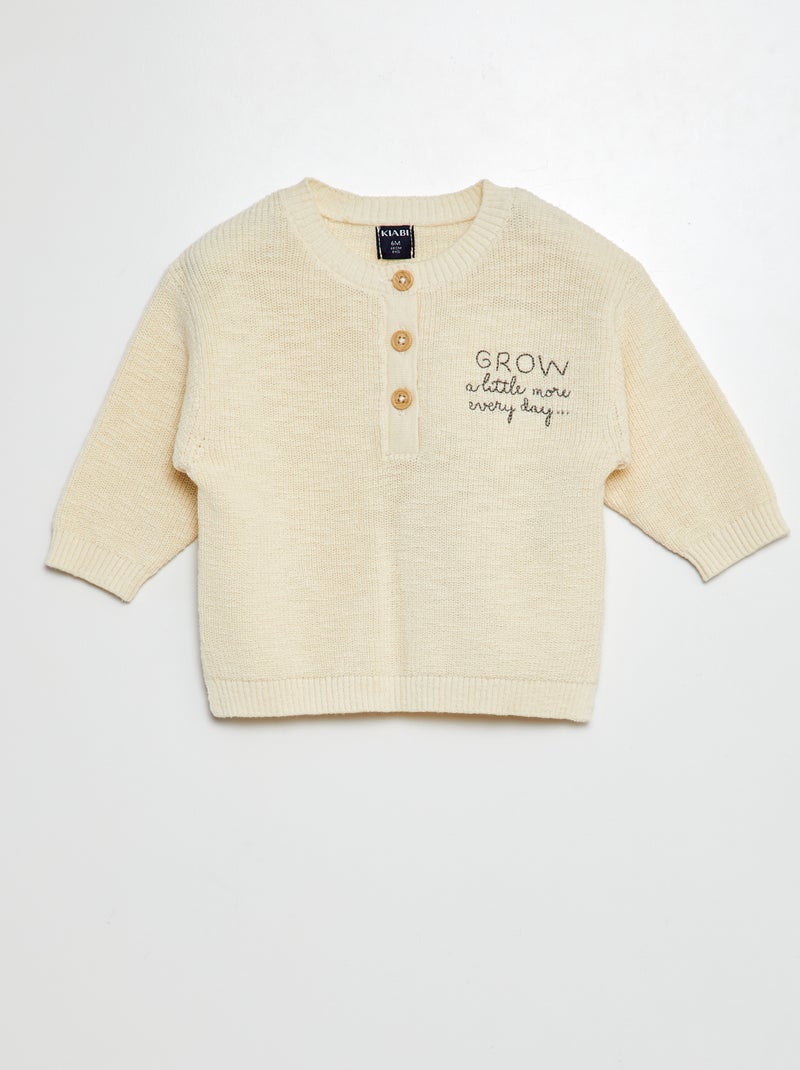 Camisola em malha de tricô com gola tunisina BRANCO - Kiabi