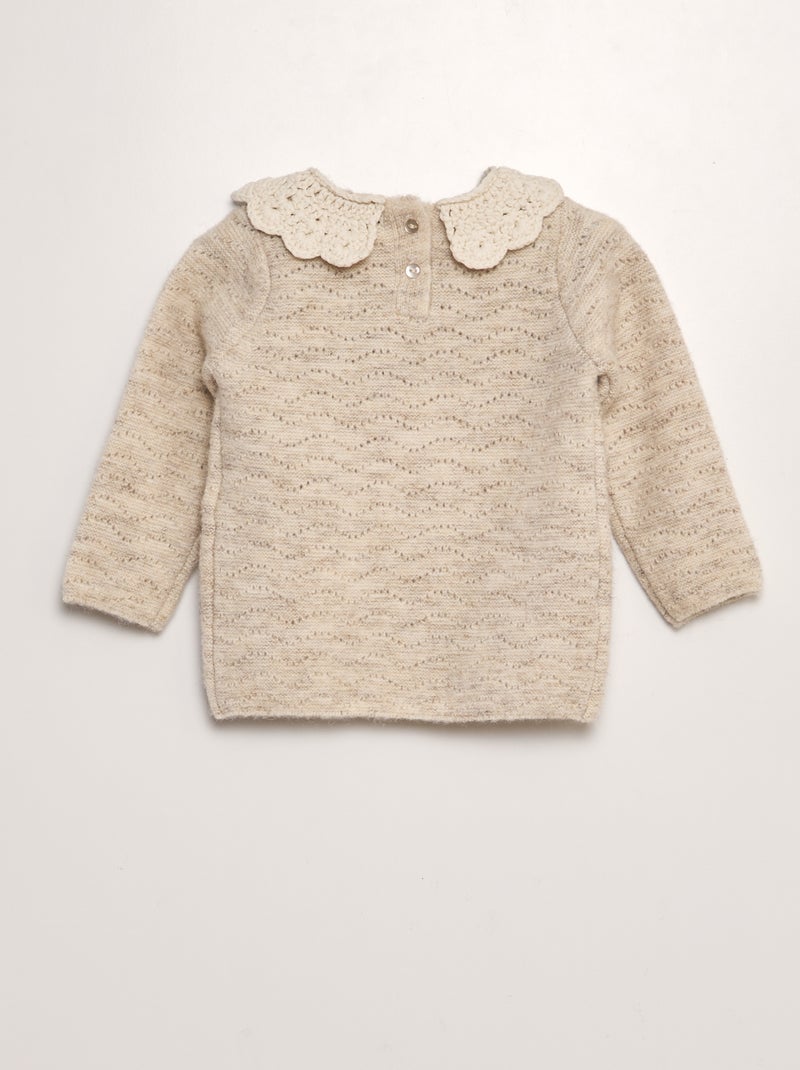 Camisola em malha de tricô + gola de croché BEGE - Kiabi