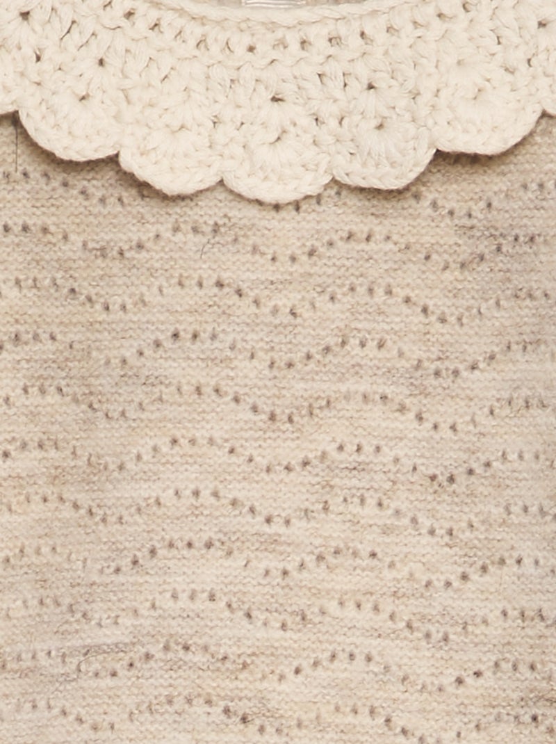 Camisola em malha de tricô + gola de croché BEGE - Kiabi