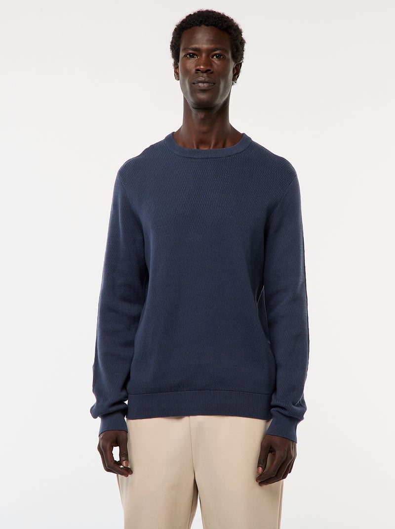 Camisola em malha fantasia com gola redonda Azul - Kiabi