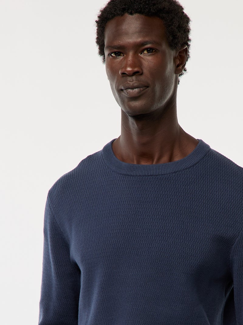 Camisola em malha fantasia com gola redonda Azul - Kiabi
