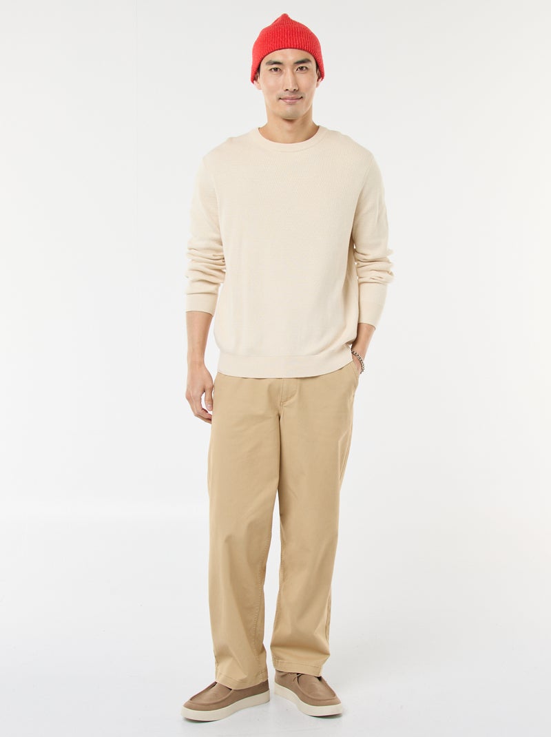 Camisola em malha fantasia com gola redonda Branco - Kiabi