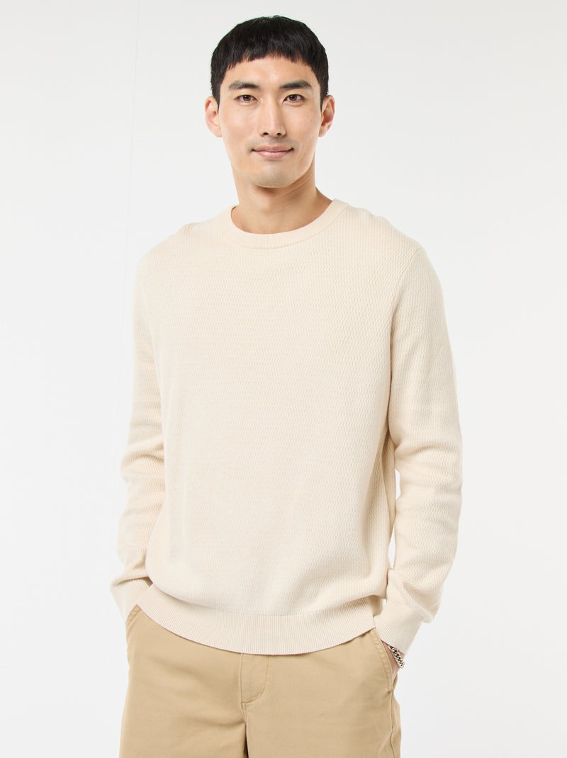 Camisola em malha fantasia com gola redonda Branco - Kiabi