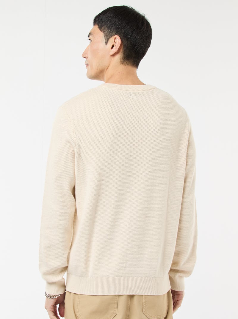 Camisola em malha fantasia com gola redonda Branco - Kiabi
