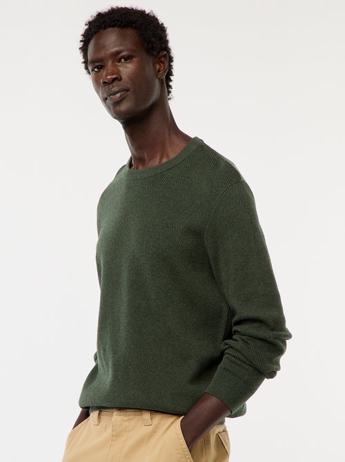 Camisola em malha fantasia com gola redonda - Kiabi