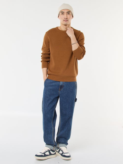 Camisola em malha fantasia com gola redonda - Kiabi