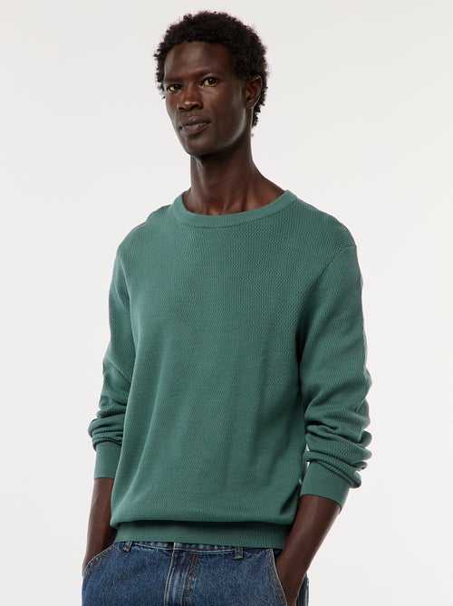 Camisola em malha fantasia com gola redonda - Kiabi