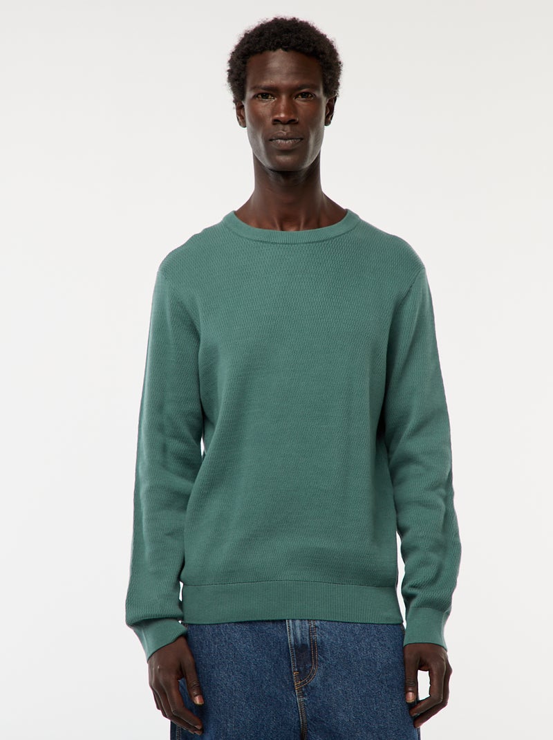 Camisola em malha fantasia com gola redonda Verde - Kiabi