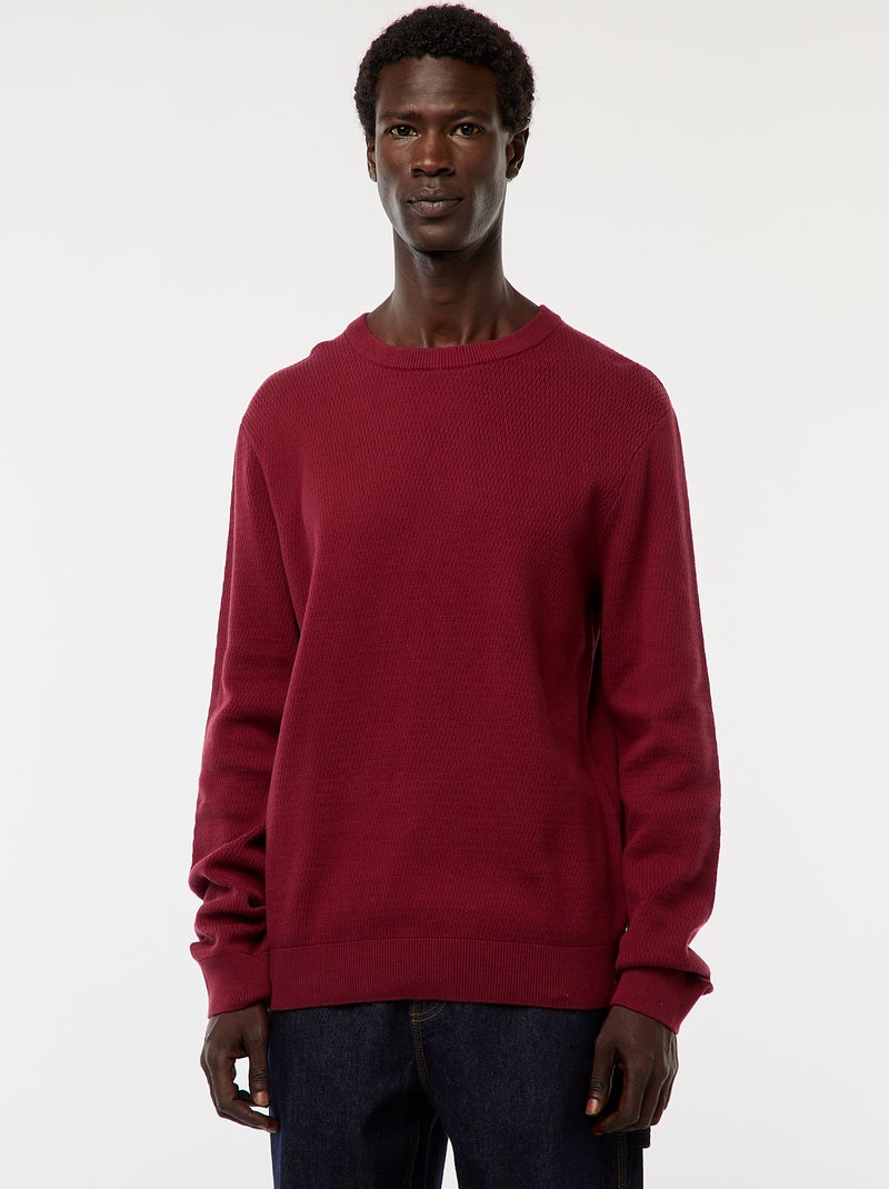 Camisola em malha fantasia com gola redonda Vermelho - Kiabi