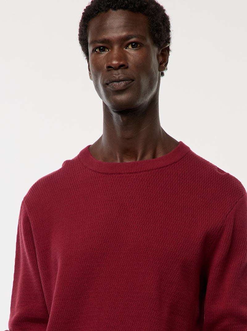 Camisola em malha fantasia com gola redonda Vermelho - Kiabi