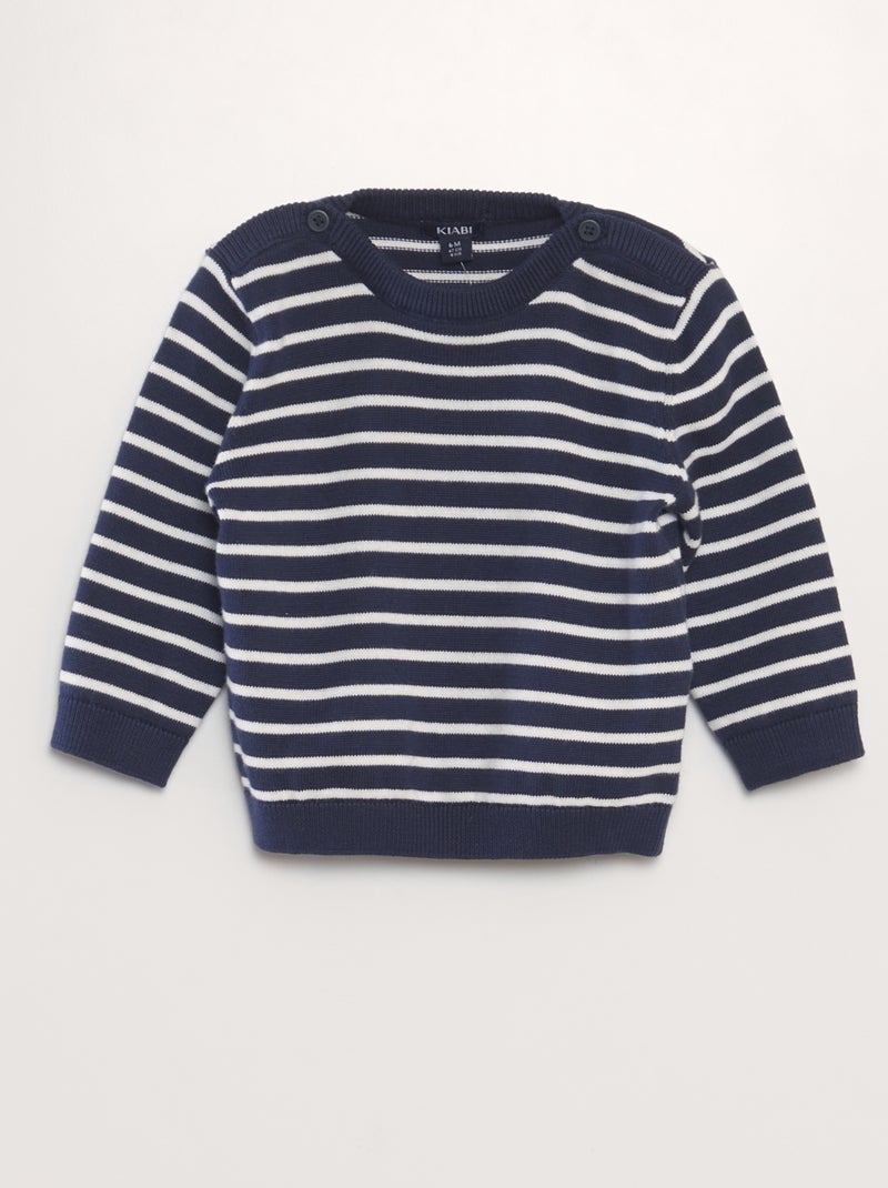 Camisola em malha fina às riscas AZUL - Kiabi