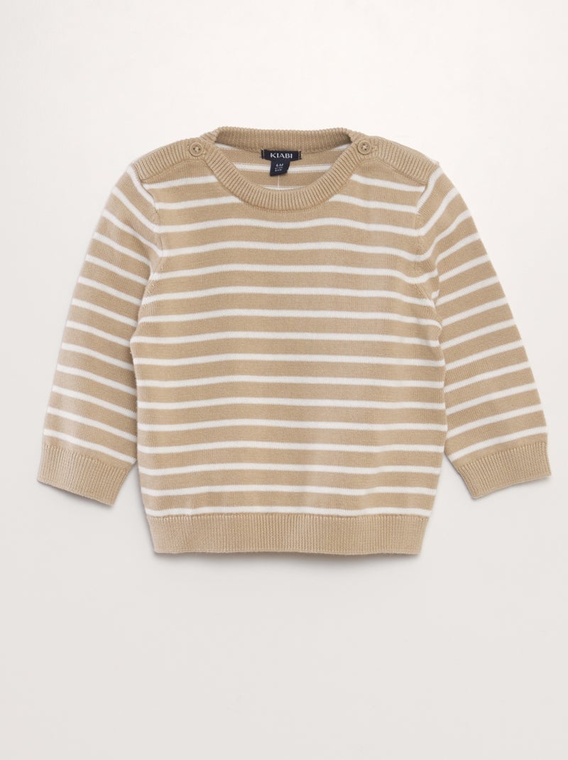 Camisola em malha fina às riscas BEGE - Kiabi