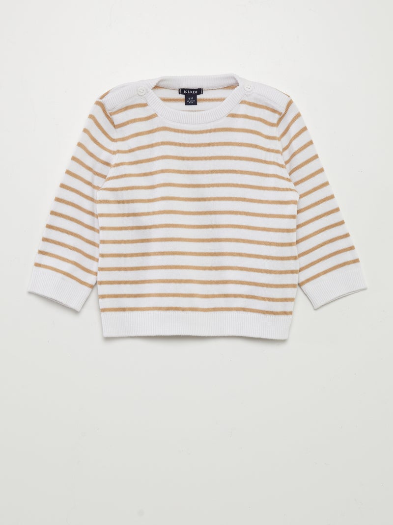 Camisola em malha fina às riscas BRANCO - Kiabi
