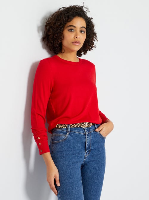 Camisola em malha fina com punhos com botões - Kiabi