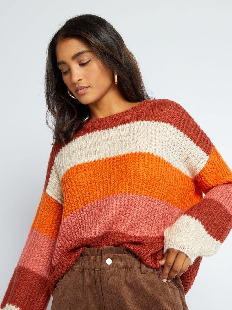 Camisola em malha 'JDY' Listrado Laranja - Kiabi