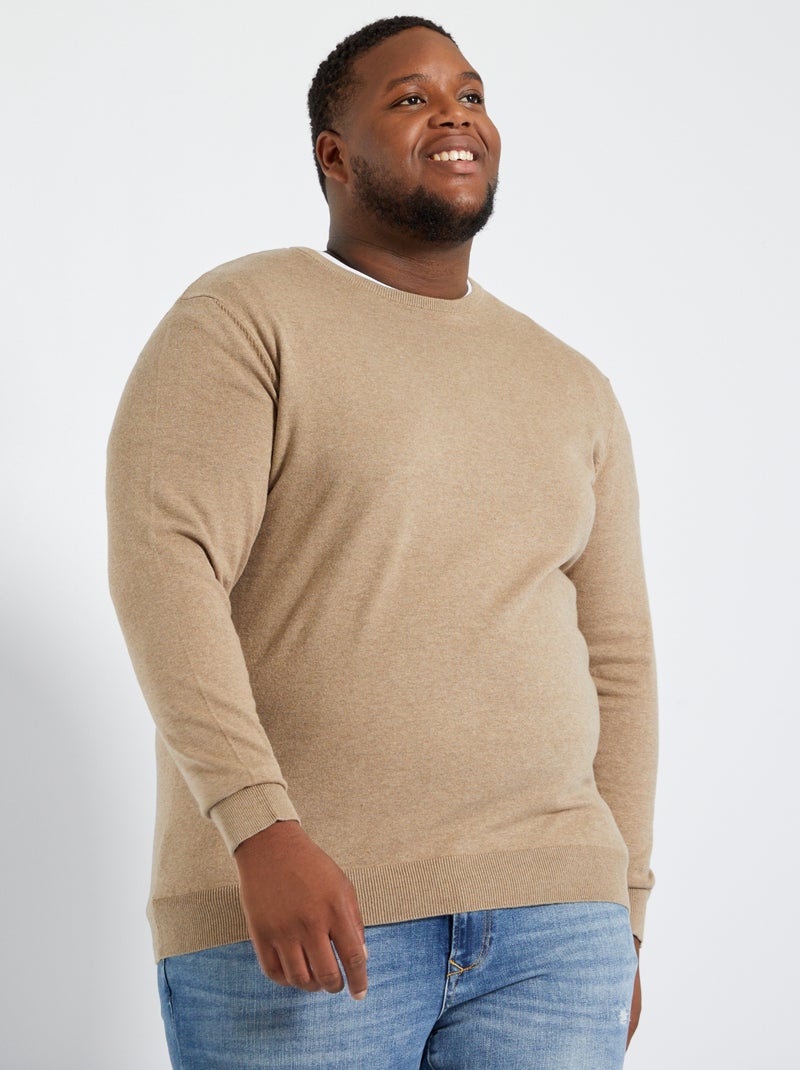 Camisola em malha jersey fina larga Bege Mesclado - Kiabi