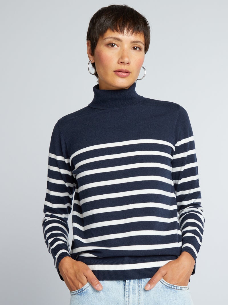 Camisola em malha leve com gola subida AZUL - Kiabi