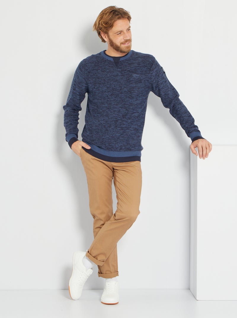 Camisola em malha matizada com bolso frontal Azul Marinho - Kiabi