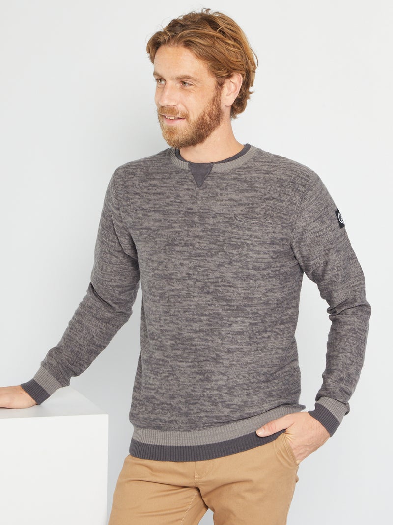 Camisola em malha matizada com bolso frontal CINZA - Kiabi