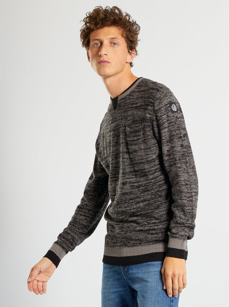 Camisola em malha matizada com bolso frontal Preto - Kiabi