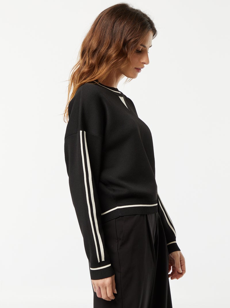 Camisola em malha nervurada fina bicolor Preto - Kiabi