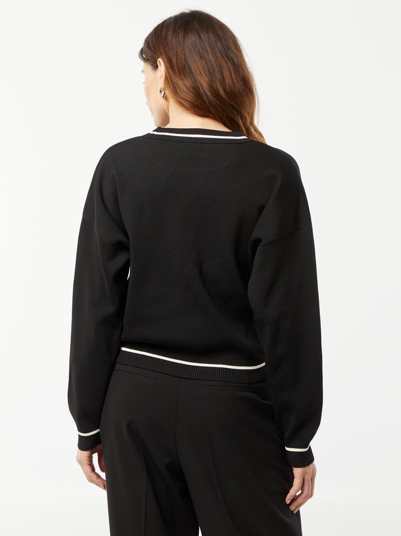 Camisola em malha nervurada fina bicolor Preto - Kiabi