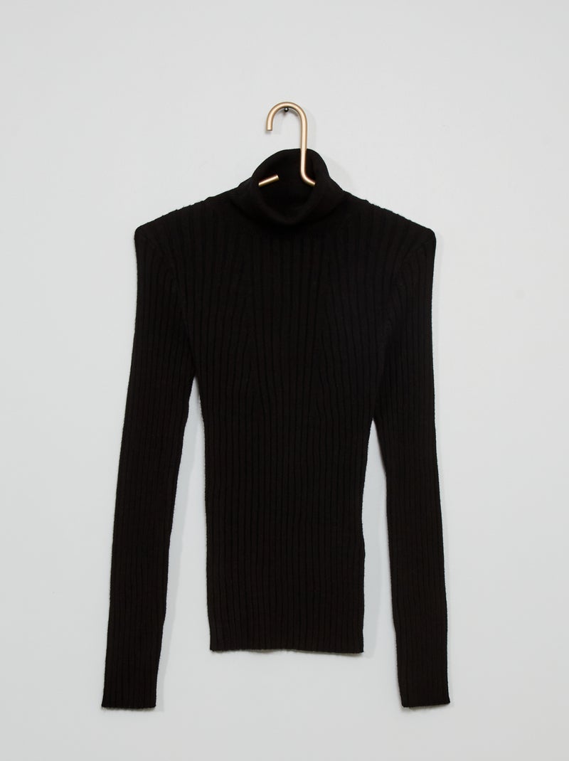 Camisola em malha nervurada Preto - Kiabi