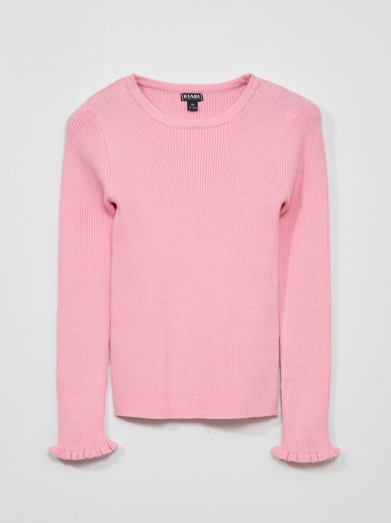 Camisola em malha nervurada Rosa - Kiabi