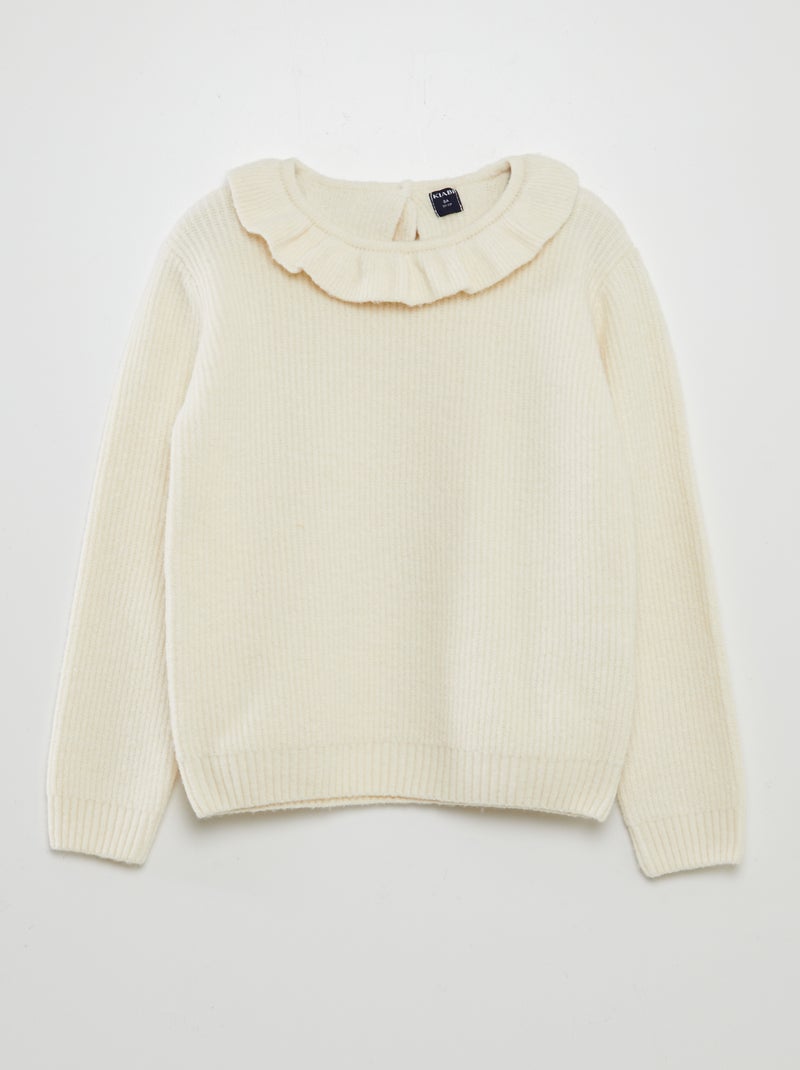 Camisola em malha peluche com frufrus BRANCO - Kiabi
