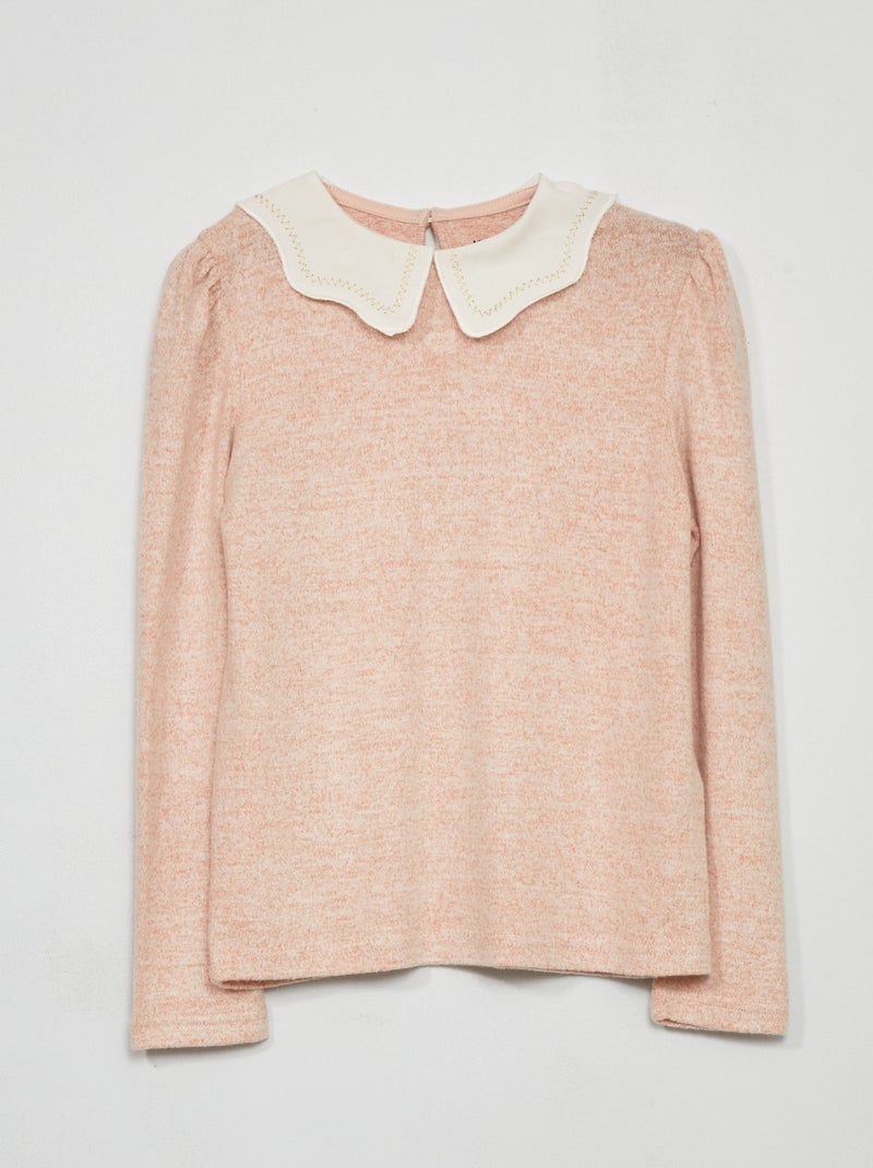 Camisola em malha peluche gola claudine BRANCO - Kiabi