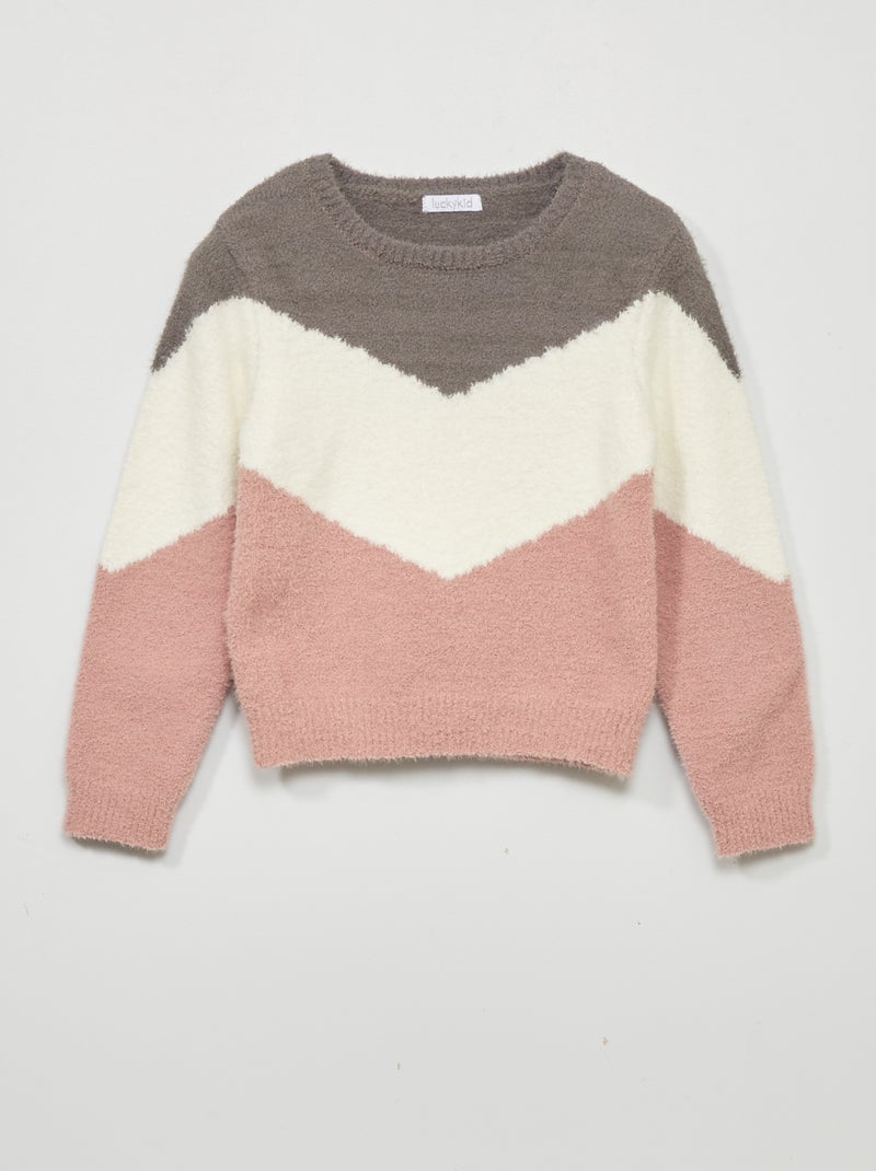 Camisola em malha peluche tricolor ROSA - Kiabi